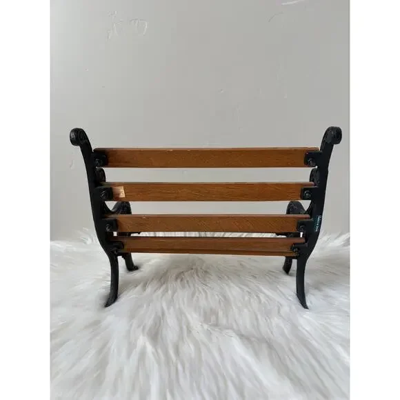 Vintage Miniature Cast Iron Frame w/ Wood Slats Doll/Bear Park Bench- 8.25" Tall - Picture 5 of 6